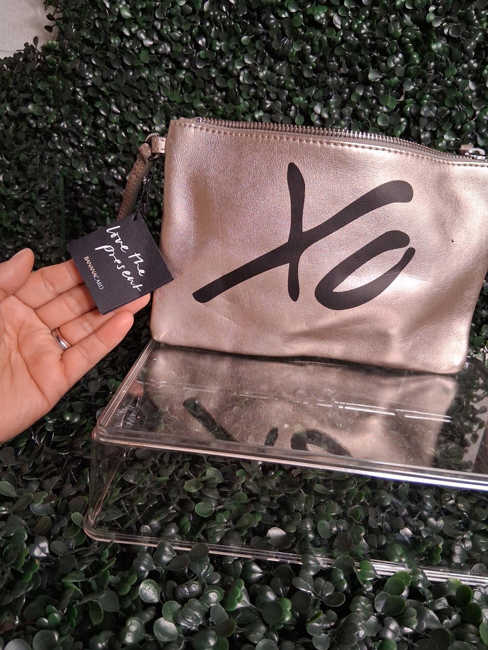 Banana Republic Metallic Rose Gold XO Wristlet Clutch